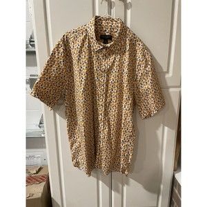 Pronto Uomo Short Sleeve Button Down Shirt Size XL 100% Cotton Lemons Oranges